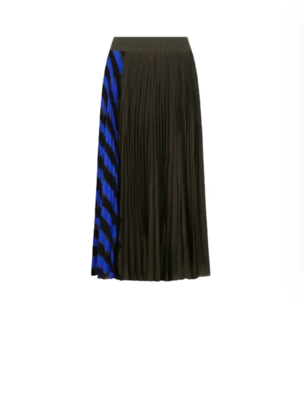 Proenza Schouler Black Pleated Maxi Skirt with Blue Stripe Panel